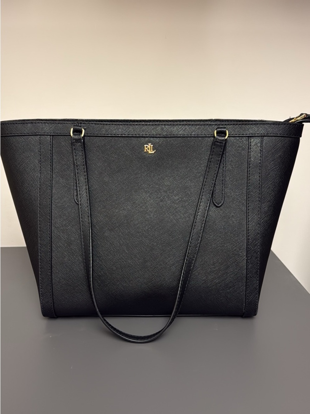 Ralph Lauren Black Saffiano Tote with Gold Hardware